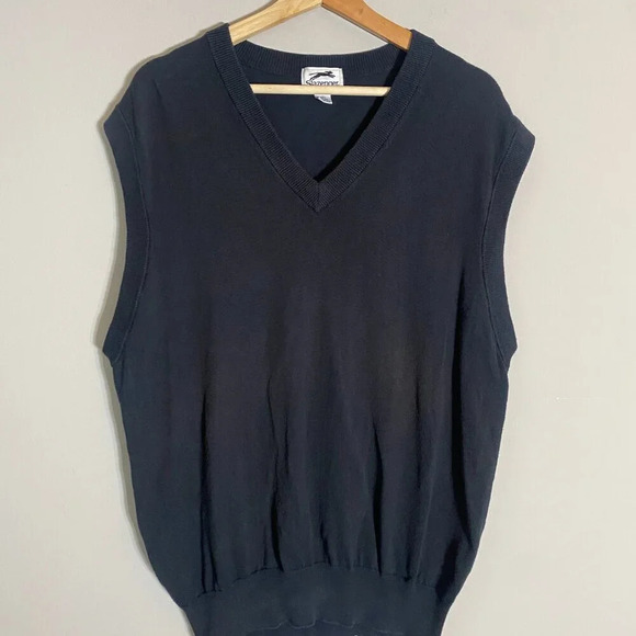 Slazenger Men's Large Outdoors Golf V-Neck Cotton Sweater Vest Pullover in Black - Picture 4 of 16